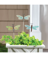 Set of 3 Dragonfly Stakes Metal Garden Lawn Flower Pots Outdoor Yard Art... - $16.84 CAD