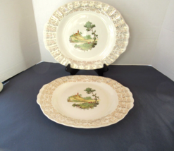 American Limoges set of 2 Platters 12&quot; oval Chateau France white 22K gold trim - £25.36 GBP