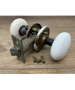 Antique White Porcelain Door Knobs, Latch and 4 Brass Screws Reclaimed - $75.49 CAD