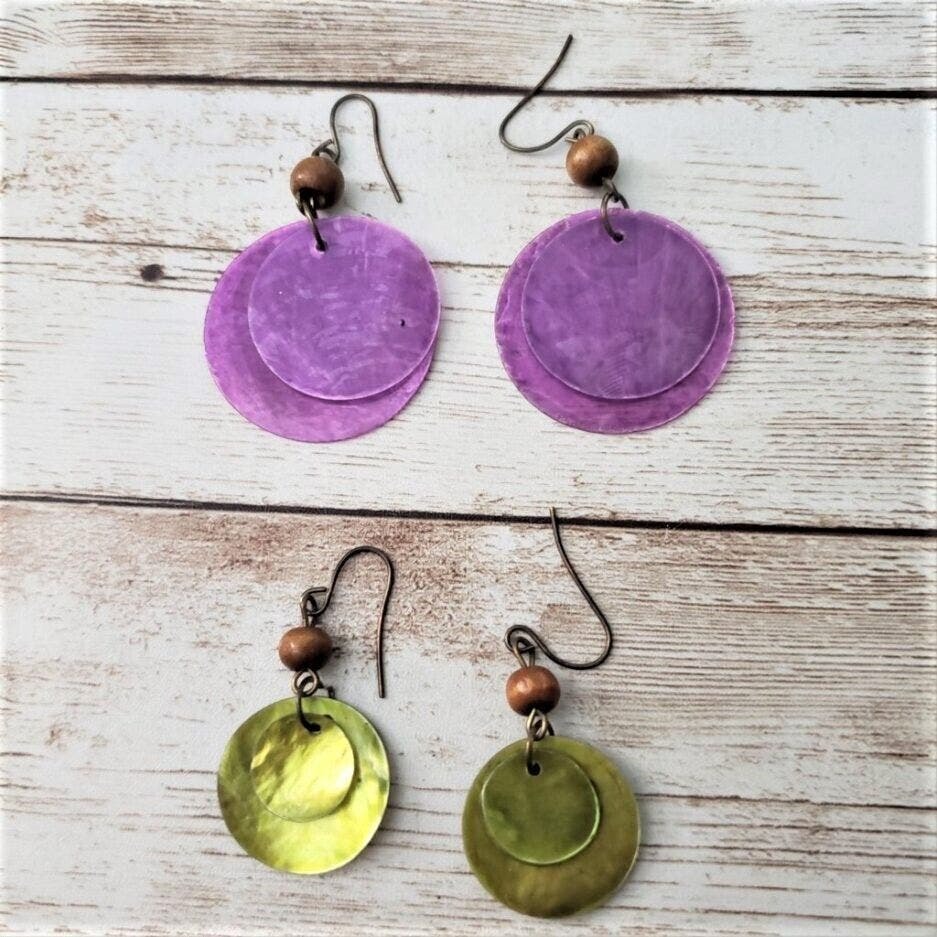 Primary image for 2 Pairs of Dangle Earrings - Green Dangle & Purple Dangle Earrings