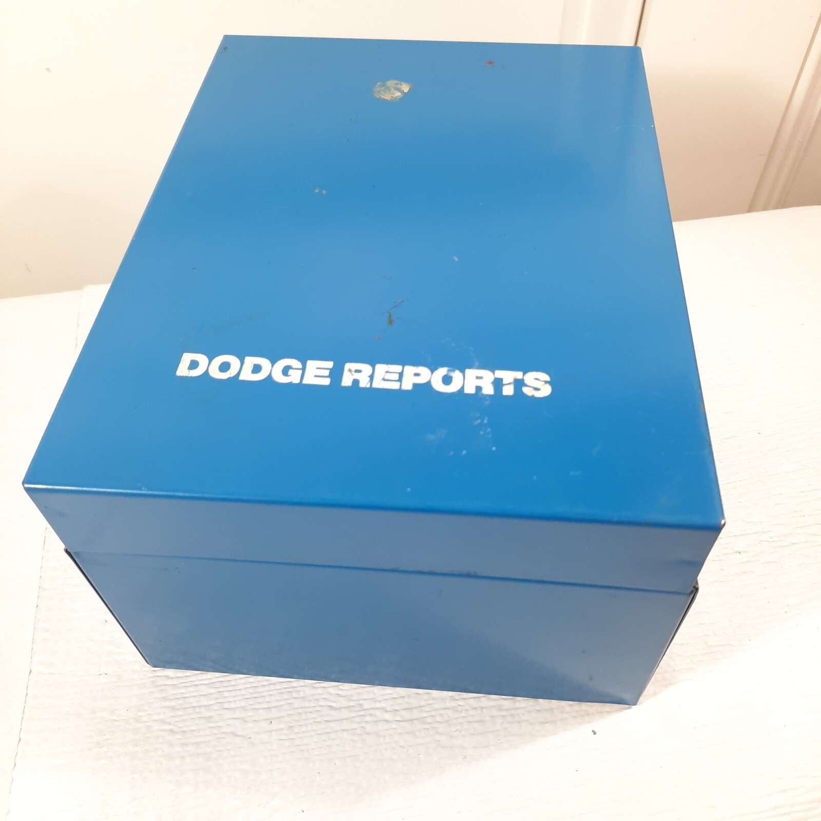 Vintage Dodge Reports Metal file box blue organization work order constr... - $11.00