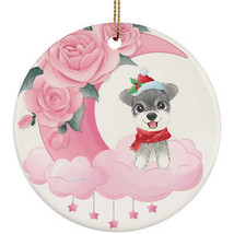 Cute Baby Miniature Schnauzer Dog Moon With Rose Flower Art Ornament Xmas Gift - £11.83 GBP