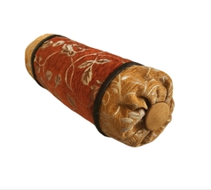 Vintage Bolster Pillow, High Quality Orange Upholstery Cotton, Gold Flower, 6x16 - £42.79 GBP