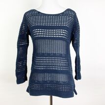 Club Monaco Navy Blue Crochet Eyelet Knit Sweater Long Sleeve Boat Neck ... - €14,39 EUR