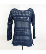Club Monaco Navy Blue Crochet Eyelet Knit Sweater Long Sleeve Boat Neck ... - €14,39 EUR