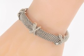 Diamond X Mesh Sterling Silver Cuff Bracelet Italian Made - £314.92 GBP