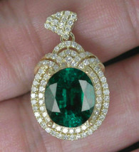 3Ct Oval Lab Created Green Emerald Halo Pendant Necklace 14K Yellow Gold Over - £93.87 GBP