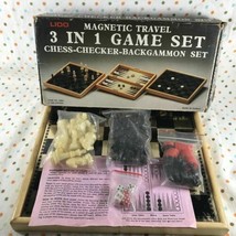 Vintage Lido Magnetic Travel 3 in 1 Game Set Chess Checkers Backgammon - 1983 - £23.66 GBP