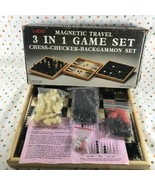 Vintage Lido Magnetic Travel 3 in 1 Game Set Chess Checkers Backgammon -... - £23.60 GBP