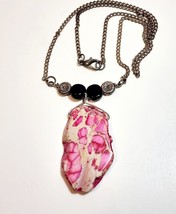 Vintage Pink Nature Minimalist Necklace Costume Handmade Faux Agate B66 ... - €8,41 EUR
