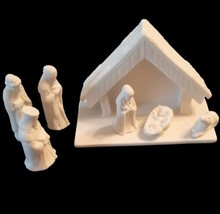 Off White Ceramic Bisque Nativity Manger Creche Scene and Figures No Joseph - £14.90 GBP