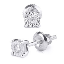 1/20 tcw 10k Solid White Gold Children&#39;s Diamond Stud Earrings For Kids - £99.72 GBP