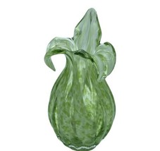 Vintage Art Glass Green White Swirl 9” Tulip Stretched Vase Jack In The ... - £35.60 GBP