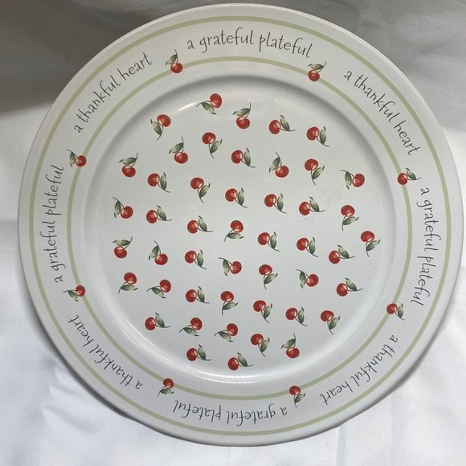 Primary image for Vintage Hallmark Cherries Cake Plate Platter Thankful Grateful 12'D