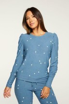 Chaser Starry Bolts Cozy Knit Puff Sleeve Pullover Top St.Croix ( M ) - £100.49 GBP