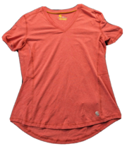 Carhartt T Shirt Top Womens Size Medium Coral Knit Polyester Short Sleeve V Neck - £12.45 GBP