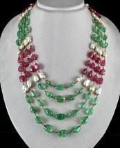 Natural Colombian Emerald Pink Tourmaline Pearl Nugget Beaded 18k Gold Necklace - £12,187.89 GBP
