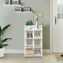 Small Shoe Rack For Entryway, 4 Tier Modern White Shoe Storage Shelf Wood Narrow - £45.84 GBP