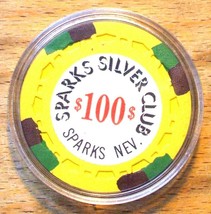 (1) $100. Sparks Silver Club CASINO CHIP - 1972 - Sparks, Nevada - £110.06 GBP