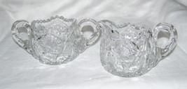 ANTIQUE BRILLIANT CLEAR CUT CRYSTAL CREAMER AND SUGAR BOWL - HOB-STAR PA... - $4.95