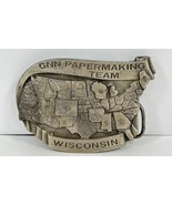 Vintage Detailed GNN Papermaking Team Wisconsin Silver Belt Buckle USA Map - £15.65 GBP