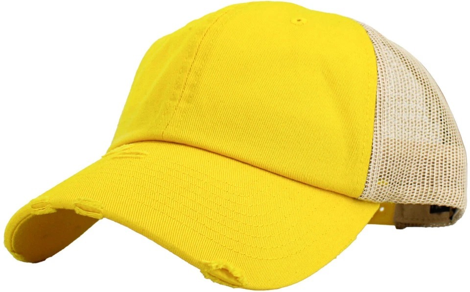 Vintage Distressed Mesh Back Dad Hat Baseball Cap Unconstructed Yellow S... - $24.99