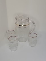 Bartlett Collins Pitcher &amp; 3 Small Glasses Frosted Grape &amp; Leaf Gold Tri... - $17.41