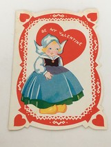 Vintage Valentines Day Card Dutch Girl Wood Shoes Best Wishes Small USA 1940s - £4.72 GBP