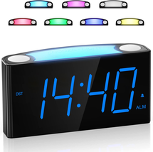 Digital Alarm Clock for Bedroom - 7 Color Night Light,2 USB Chargers,7.5&quot; Large  - £19.94 GBP