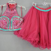 Val Stefani Women Dress Size 4 Red Dazzling Beaded Halter Full Skirt Sex... - $14.53