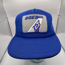 Vintage Boeing 757 airline trucker hat patch blue mesh back - $34.99