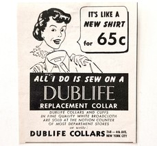1957 Dublife Sew On Replacement Collars Advertisement Crafts Sewing Supp... - $28.00 CAD