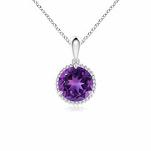 ANGARA Natural Amethyst Solitaire Pendant Necklace in Silver (Size-7mm) - £90.33 GBP+