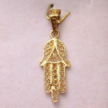 Egypt Handmade Evil Eye Hamsa Hand Pendant 18K Yellow Solid Gold 1.2 Gr - £127.32 GBP