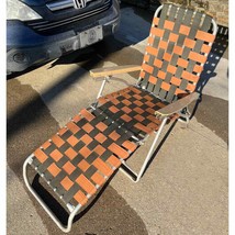 Vintage Folding Chair Aluminum Orange And Black Webbed Lawn Chaise Lounge 0222! - £58.05 GBP