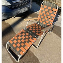Vintage Folding Chair Aluminum Orange And Black Webbed Lawn Chaise Loung... - $1,358.24 MXN