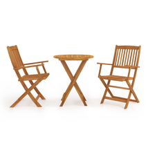 Outdoor Garden Patio Wooden 3 Piece Folding Bistro Dining Set 2 Chairs &amp; Table - £152.80 GBP