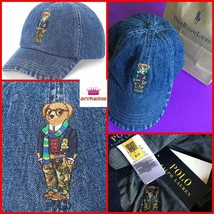 Men Women Ralph Lauren Polo Bear Denim Blue Chino Baseball Cap Hat Leather Strap - £41.92 GBP