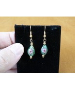 (ee617-5) 12x10mm Green pink flower CLOISONNE teardrop bead gold dangle ... - €13,69 EUR