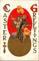 Easter Greetings - Chicks Cross DB Posted Vintage Postcard 1907-1915 - £9.87 GBP