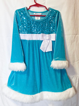 Bonnie Jean girl&#39;s holiday Christmas dress aqua blue velvet sequins size 5 - £8.04 GBP