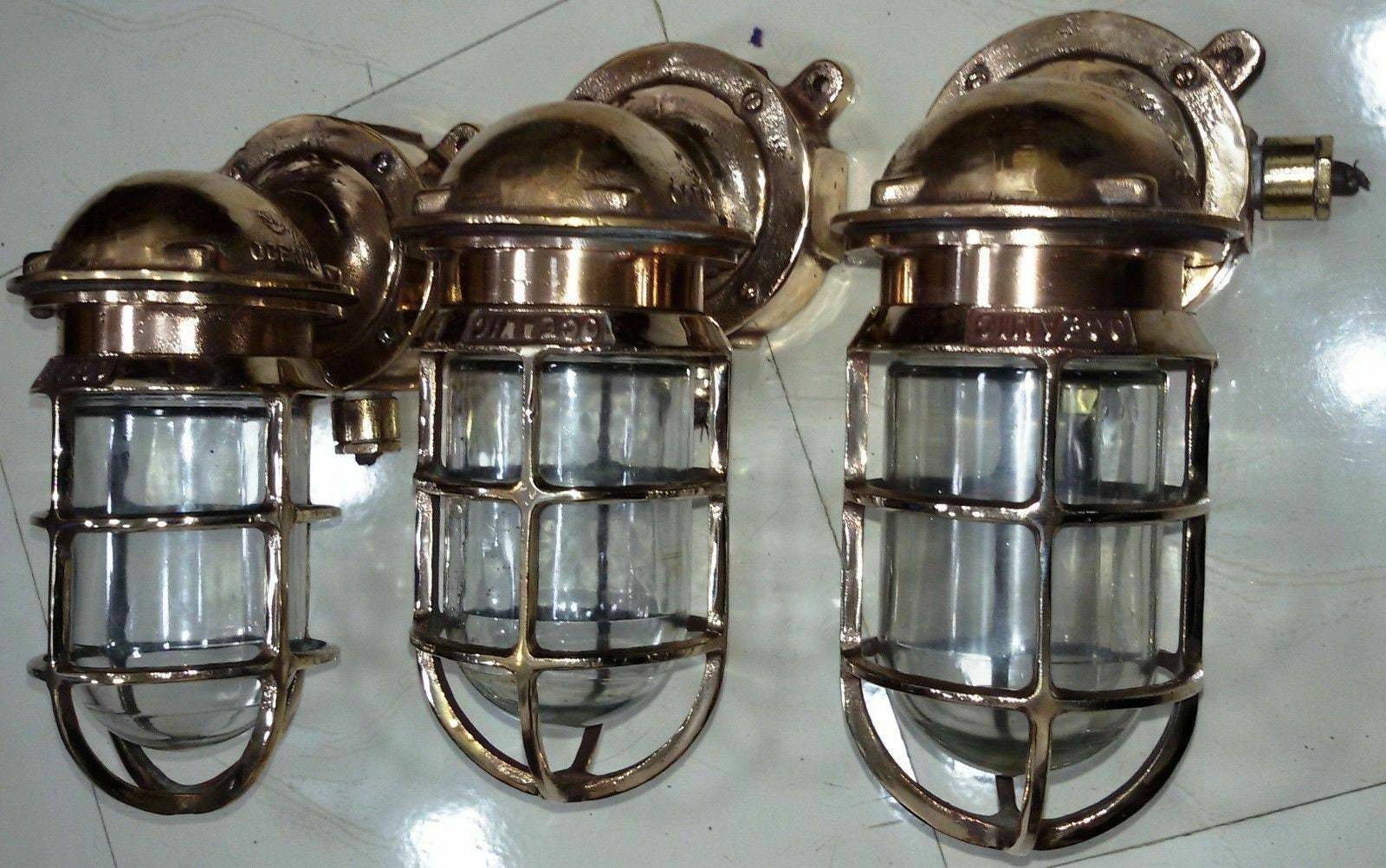 Vintage Solid Antique Brass Sconce Swan Neck Industrial Outdoor-Indoor B... - $252.92