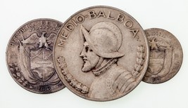 1933 Panamá 1/10 , 1/4 , 1/2 Balboa Lote De 3 Plateado Monedas Km#10.1 ,... - £55.39 GBP
