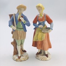Two (2) Vintage Man &amp; Woman Peasant Figurines Pair 6.25&quot; Tall Marked V. Naiden  - £9.58 GBP