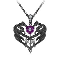 Dragon Necklace For Women With Purple Rose Heart Shape Sterling Silver Pendent - £110.85 GBP