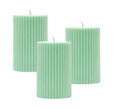Green Soy Wax Pillar Candle Pcs Ribbed Scented Pillar Candles For Home Set of 3 - £15.03 GBP