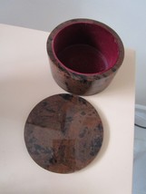 Soapstone Or Ceramic Round Trinket Box 2 X 3 1/2&quot; Velvet Inside Rare - £58.39 GBP