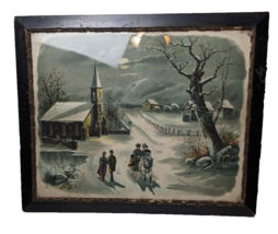 Framed Victorian print 1897 winter scene church Jos Hoover &amp; Son Philly PA Art - £36.01 GBP