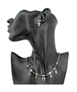 BRIGHTON Tiny Charm Heart Cross Station Necklace and Earrings Set Silver... - $50.07 CAD