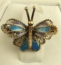 Italian vintage filigree enamel stamped 800 butterfly brooch pin - £31.23 GBP